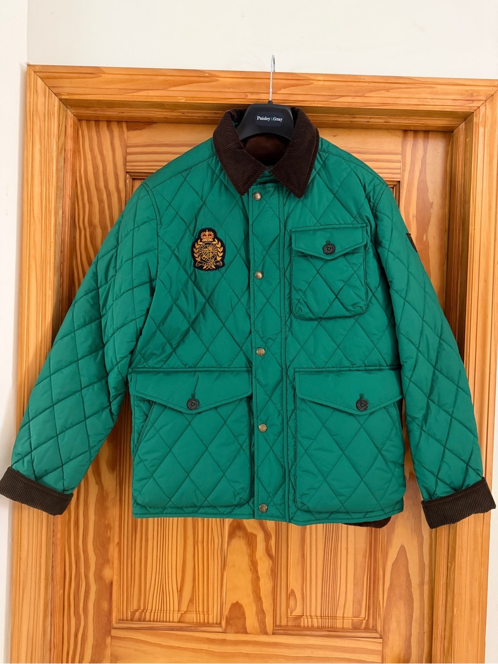 Polo by Ralph Lauren Green Quilted Field Jacket with Brown Corduroy Collar